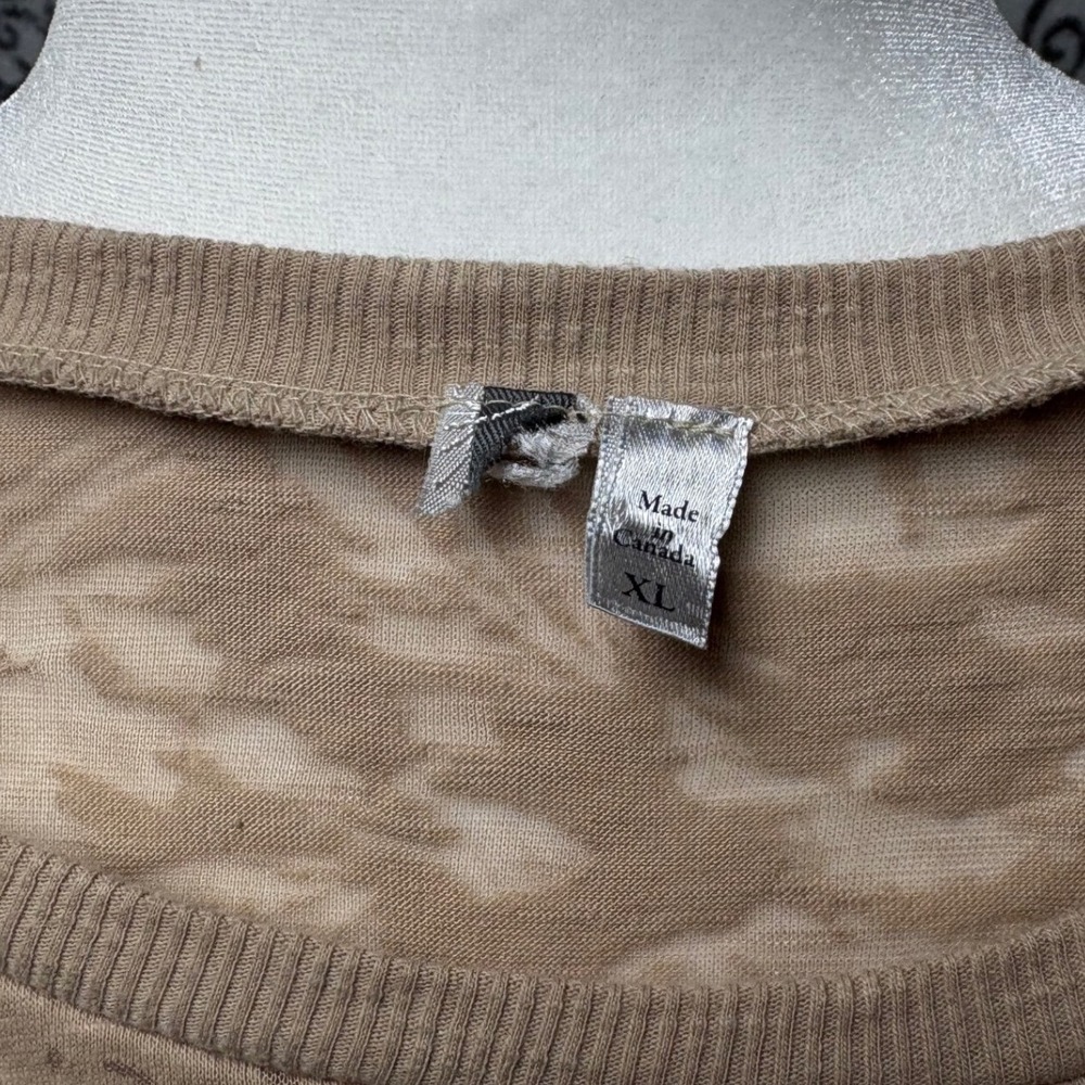 00s/Y2K BKE Tan Floral Burnout Long Sleeve Top XL Sequin Elbow‎ Patches - Picture 4 of 4